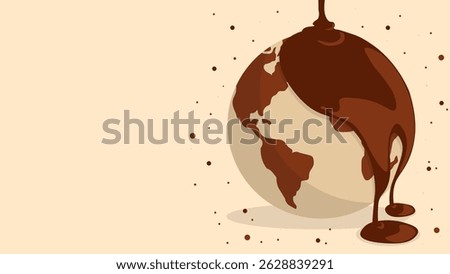 An image depicting a globe being covered in melting chocolate, symbolizing indulgence, global cuisine, and the love for sweets, with a lively, artistic, and creative visual style.
