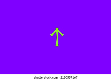 image depicting a rune in the center on a purple background and a green subject, in this case the rune is Teiwaz