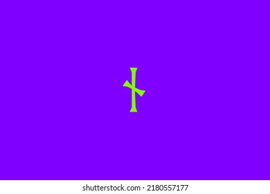 image depicting a rune in the center on a purple background and a green subject, in this case the rune is Nauthiz