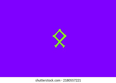 image depicting a rune in the center on a purple background and a green subject, in this case the rune is Othila