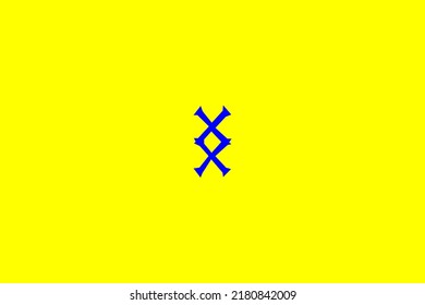 image depicting a rune in the center on a yellow background and a blue subject, in this case the rune is Inguz