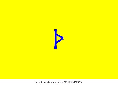 image depicting a rune in the center on a yellow background and a blue subject, in this case the rune is Thurisaz