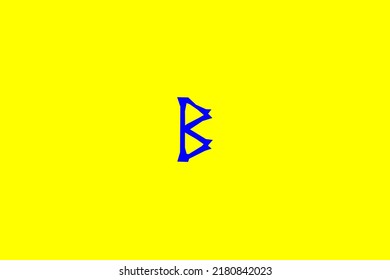 image depicting a rune in the center on a yellow background and a blue subject, in this case the rune is Berkana
