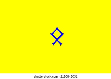 image depicting a rune in the center on a yellow background and a blue subject, in this case the rune is Othila