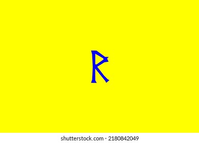 image depicting a rune in the center on a yellow background and a blue subject, in this case the rune is Raido