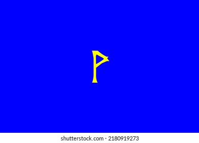 image depicting a rune in the center on a blue background and a yellow subject, in this case the rune is Wunjo