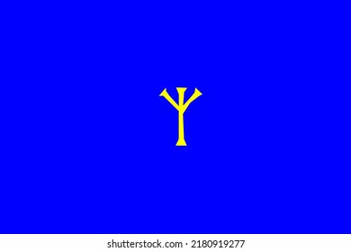 image depicting a rune in the center on a blue background and a yellow subject, in this case the rune is Algiz