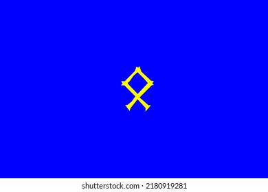 image depicting a rune in the center on a blue background and a yellow subject, in this case the rune is Othila