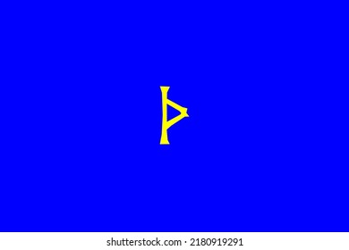 image depicting a rune in the center on a blue background and a yellow subject, in this case the rune is Thurisaz