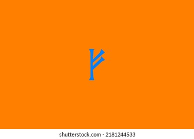 image depicting a rune in the center on an orange background and a celestial subject, in this case the rune is Fehu
