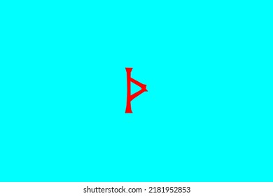 image depicting a rune in the center on a light celestial background and a red subject, in this case the rune is Thurisaz