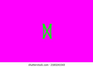 image depicting a rune in the center on a fuchsia background and a green subject, in this case the rune is Dagaz
