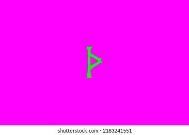image depicting a rune in the center on a fuchsia background and a green subject, in this case the rune is Thurisaz