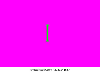 image depicting a rune in the center on a fuchsia background and a green subject, in this case the rune is Isa