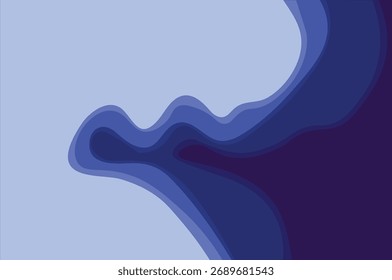 The image depicts an abstract representation featuring a series of smooth, flowing contour lines in varying shades of blue. The design resembles a topographic map or a heat map, with lighter shades on