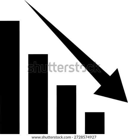The image depicts a bar chart with a downward trend. The bars decrease in height from left to right, indicating a decline in values. An arrow at the top of the chart points downward, emphasizing the downward trend.