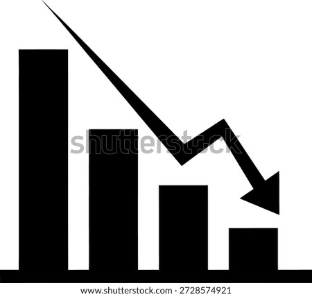 The image depicts a bar graph with a downward trend. The bars start high on the left and progressively decrease in height towards the right. An arrow at the top of the graph also points downward, emphasizing the decline.