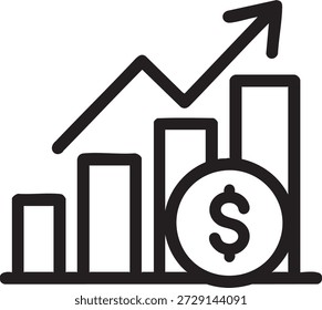 A imagem retrata um gráfico de barras com uma tendência ascendente, simbolizando crescimento e melhoria. O gráfico é acompanhado por uma grande moeda com um sinal de dólar, enfatizando o sucesso financeiro e o aumento econômico. O tema geral sugere resultados financeiros positivos e prosperidade.