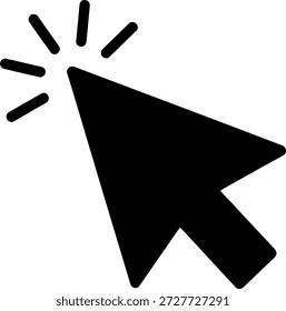 Das Bild zeigt einen schwarzen Cursorpfeil mit einem Funken, der von seiner Spitze ausgeht. Der Cursorpfeil ist ein gängiges Symbol, das in digitalen Schnittstellen zur Anzeige von Auswahl oder Interaktion verwendet wird. Der Funke schlägt eine Aktion oder ein Highlight vor, was möglicherweise auf ein Klick- oder Selektionsereignis hinweist.