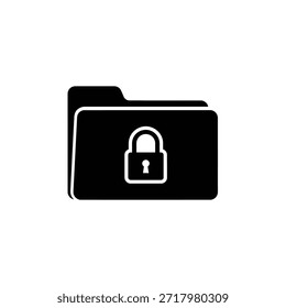 The image depicts a black folder with a white outline, featuring a prominent white padlock in the center. The padlock has a keyhole, indicating that the folder is secured and cannot be accessed without the correct key. This symbolizes data protection and privacy.