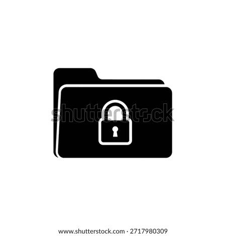 The image depicts a black folder with a white outline, featuring a prominent white padlock in the center. The padlock has a keyhole, indicating that the folder is secured and cannot be accessed without the correct key. This symbolizes data protection and privacy.
