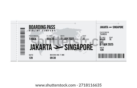 Image depicts a boarding pass for a flight departing from Jakarta and arriving in Singapore.
