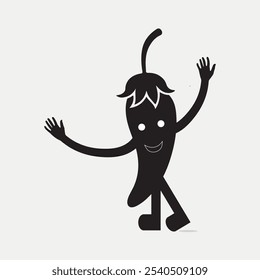 The image depicts a chili pepper as a cartoon character with, silhouettes. It's a simple, black and white illustration with a playful and energetic style. Perfect for logo design