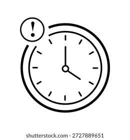 A imagem mostra um relógio com um recurso de alarme. O relógio tem uma face circular com mãos de hora e minuto, e um alarme menor no canto superior esquerdo. A discagem de alarme é marcada com um ponto de exclamação, indicando que o alarme está definido.