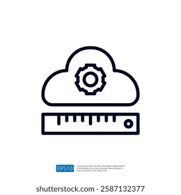 The image depicts a cloud with a gear symbol inside it, accompanied by a ruler, suggesting themes of measurement and technology in a cloud computing context.