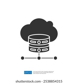 Das Bild zeigt ein Cloud-Symbol über zwei gestapelten Datenbankservern, die durch Linien verbunden sind und Cloud-Computing- und Datenspeicherkonzepte darstellen.