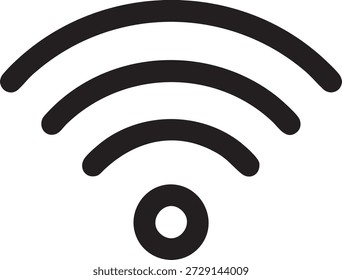 The image depicts a common symbol representing a wireless network signal. The symbol consists of a series of concentric arcs emanating from a central point, indicating the presence and strength of a wireless connection. This icon is typically used to denote Wi-Fi availability and connectivity.