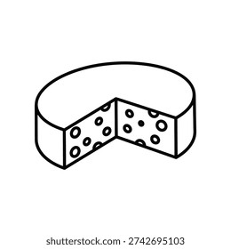 The image depicts a cylindrical wheel of cheese with a triangular slice removed, revealing a textured interior featuring evenly spaced holes. The cheese appears to be a type commonly associated with Swiss varieties, such as Emmental or Gruyère, and the cut side shows the characteristic perforations.