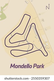 The image depicts a detailed map of Mondello Park, a motor racing circuit located in County Kildare, Ireland. The map showcases the track layout in a simple, stylized design.