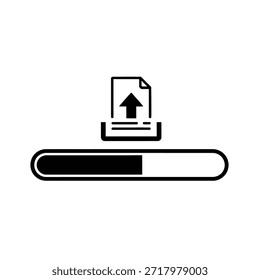 La Imagen muestra un documento que se está cargando. Presenta un papel con una flecha hacia arriba en la parte superior de una barra de progreso que está a medio llenar, lo que indica que el proceso de Cargar está en progreso.