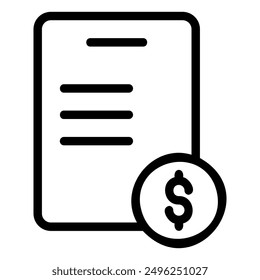 La Imagen representa un documento con un signo de dólar al lado, que simboliza una Factura o billete.