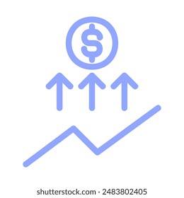 The image depicts a dollar sign inside a circle, three upward arrows, and a graph that trends upward. This represents financial growth, increased profits, and positive financial performance.