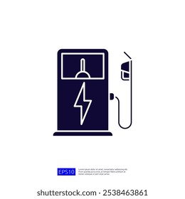 The image depicts an electric vehicle charging station, featuring a charging port and a lightning bolt symbol, representing energy and eco-friendly transport solutions.