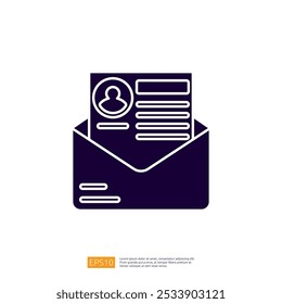 A imagem representa um envelope contendo um documento ou currículo, simbolizando comunicação ou aplicativos de trabalho.