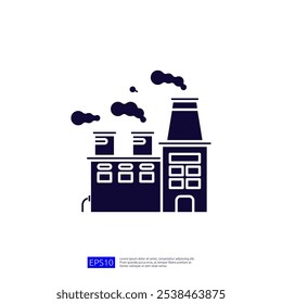 The image depicts a factory with smokestacks emitting smoke, symbolizing industrial activity and production.