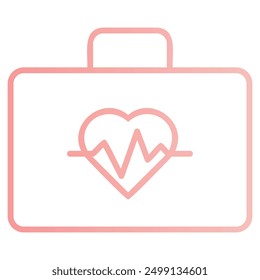 The image depicts a first aid kit represented by a briefcase with a heart and a heartbeat line inside. This symbolizes the importance of first aid in emergency situations.