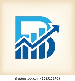 the image depicts a flat logo of a letter B in blue color with graph bar and an arrow suggesting upward trend