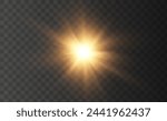 The image depicts a golden light , including sun rays and a dawn effect. The image also includes a gold flare 