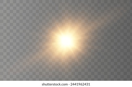 The image depicts a golden light , including sun rays and a dawn effect. The image also includes a gold flare 