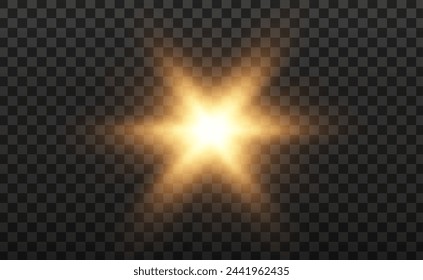 La imagen representa una luz dorada , que incluye rayos de sol y un efecto de amanecer. La imagen también incluye una bengala dorada 