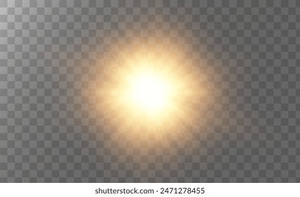 Das Bild zeigt ein goldenes Licht mit Sonnenstrahlen und einem Dämmerungseffekt. Das Bild beinhaltet auch eine Goldfackel. Vektorgrafik