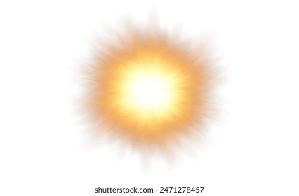 The image depicts a golden light , including sun rays and a dawn effect. The image also includes a gold flare. Vector
