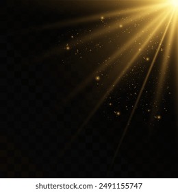 The image depicts a golden light , including sun rays and a dawn effect. The image also includes a gold flare