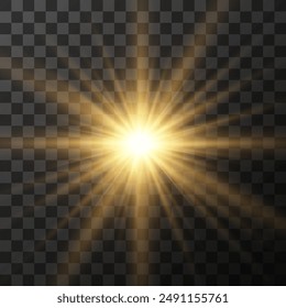 La Imagen representa una luz dorada , que incluye rayos solares y un efecto del amanecer. La Imagen también incluye una bengala dorada