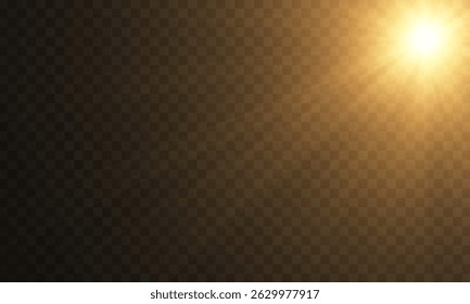 The image depicts a golden light , including sun rays and a dawn effect. The image also includes a gold flare. Vector