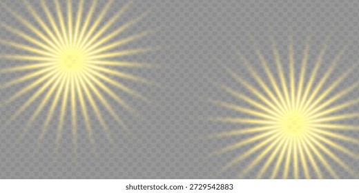 A imagem retrata uma luz dourada, incluindo raios de sol e um efeito da madrugada. A imagem inclui um flare. Explosão solar abstrata, flare digital, brilho iridescente sobre fundo preto. Brilhos vetoriais.

